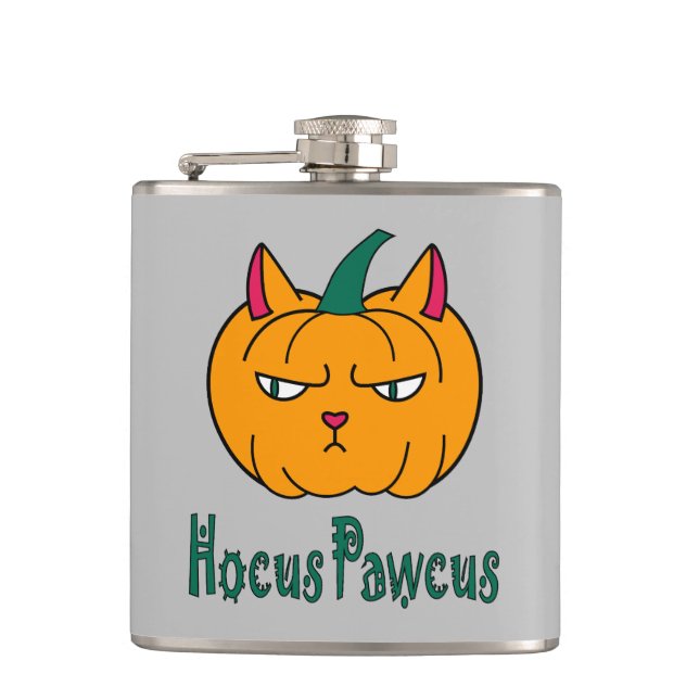 Hocus pawcus Halloween pumpkin ginger cat magic Hip Flask (Front)