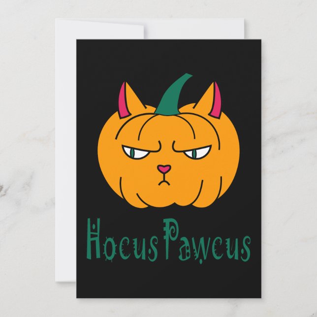 Hocus pawcus Halloween pumpkin ginger cat magic Holiday Card (Front)