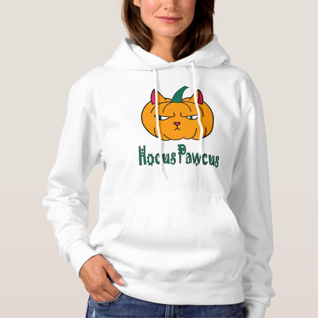 Hocus pawcus Halloween pumpkin ginger cat magic Hoodie (Front)