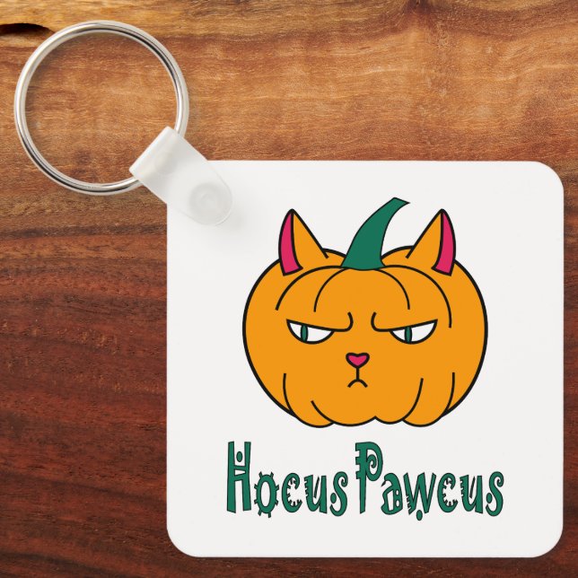 Hocus pawcus Halloween pumpkin ginger cat magic Key Ring (Front)
