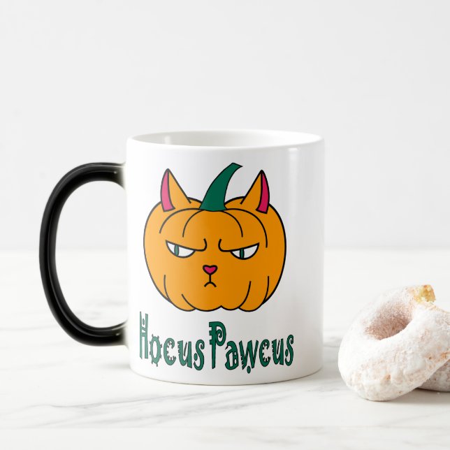 Hocus pawcus Halloween pumpkin ginger cat magic Magic Mug (With Donut)