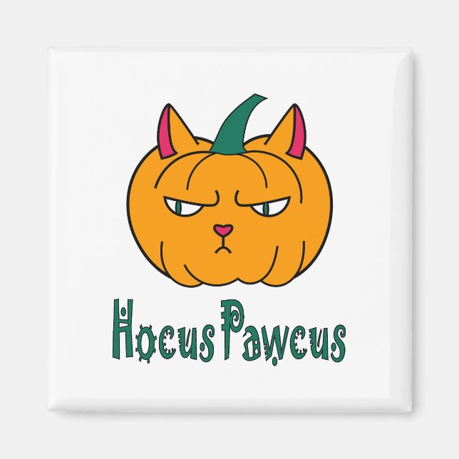 Hocus pawcus Halloween pumpkin ginger cat magic Magnet (Front)