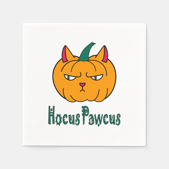 Hocus pawcus Halloween pumpkin ginger cat magic Napkin (Front)