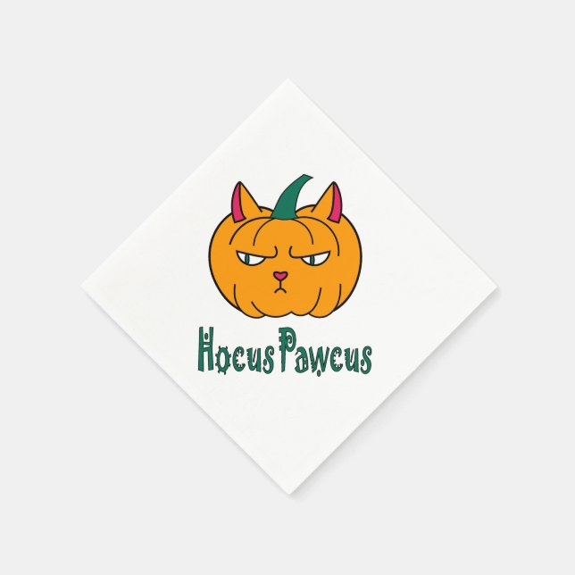 Hocus pawcus Halloween pumpkin ginger cat magic Napkin (Corner)