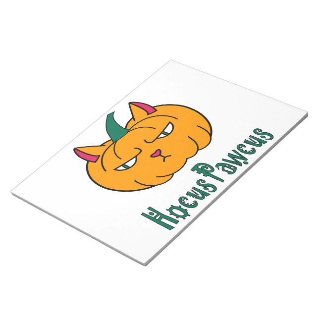 Hocus pawcus Halloween pumpkin ginger cat magic Notepad (Angled)