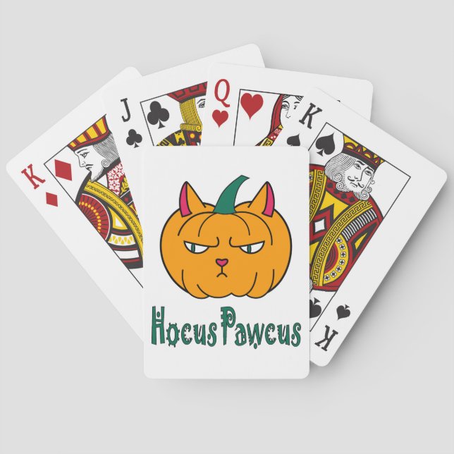 Hocus pawcus Halloween pumpkin ginger cat magic Playing Cards (Back)
