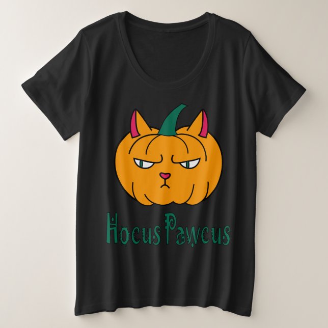 Hocus pawcus Halloween pumpkin ginger cat magic Plus Size T-Shirt (Design Front)
