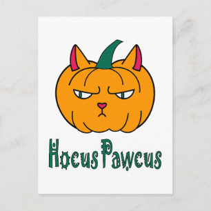 Hocus pawcus Halloween pumpkin ginger cat magic Postcard