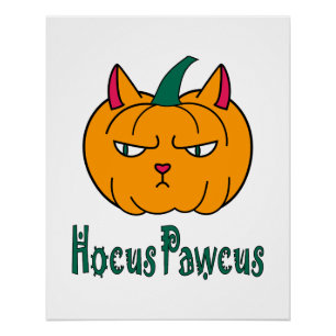 Hocus pawcus Halloween pumpkin ginger cat magic Poster