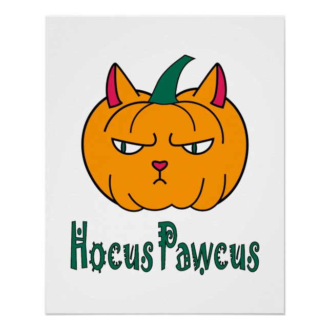 Hocus pawcus Halloween pumpkin ginger cat magic Poster (Front)