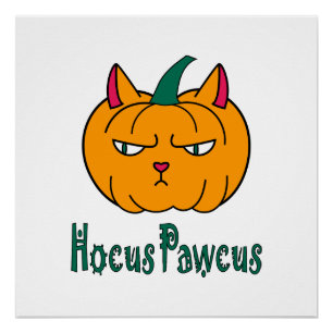 Hocus pawcus Halloween pumpkin ginger cat magic Poster