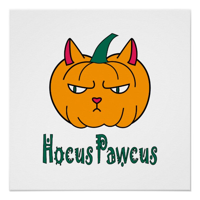 Hocus pawcus Halloween pumpkin ginger cat magic Poster (Front)