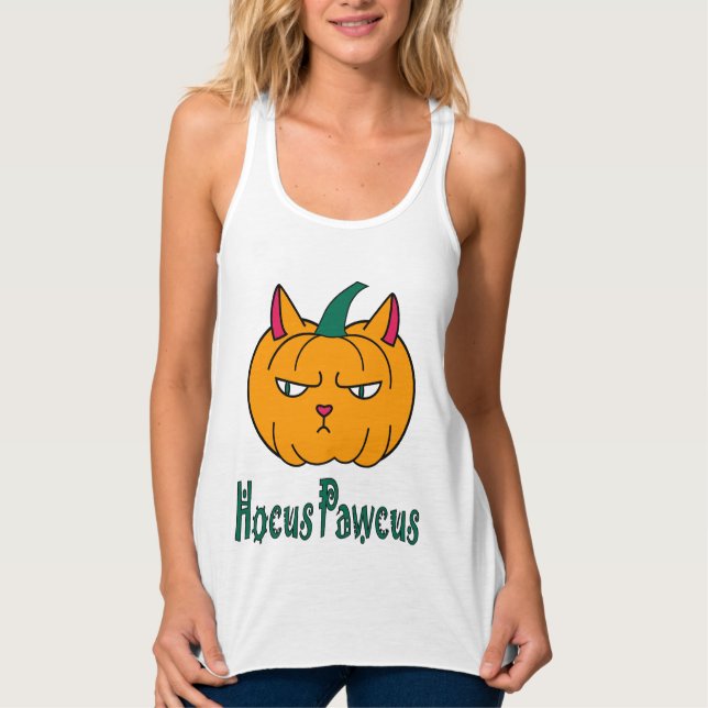 Hocus pawcus Halloween pumpkin ginger cat magic Singlet (Front)