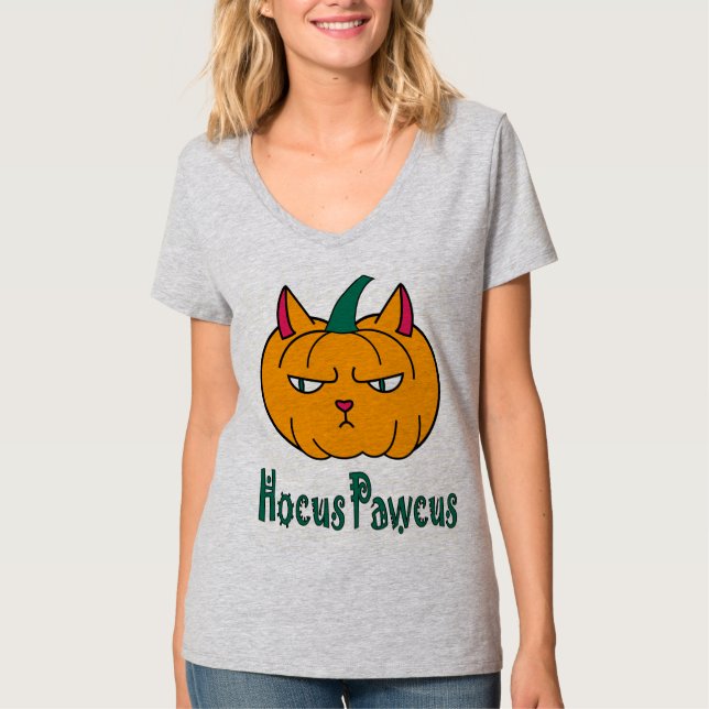 Hocus pawcus Halloween pumpkin ginger cat magic T-Shirt (Front)