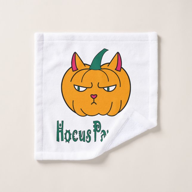 Hocus pawcus Halloween pumpkin ginger cat magic Wash Cloth (Wash Cloth)
