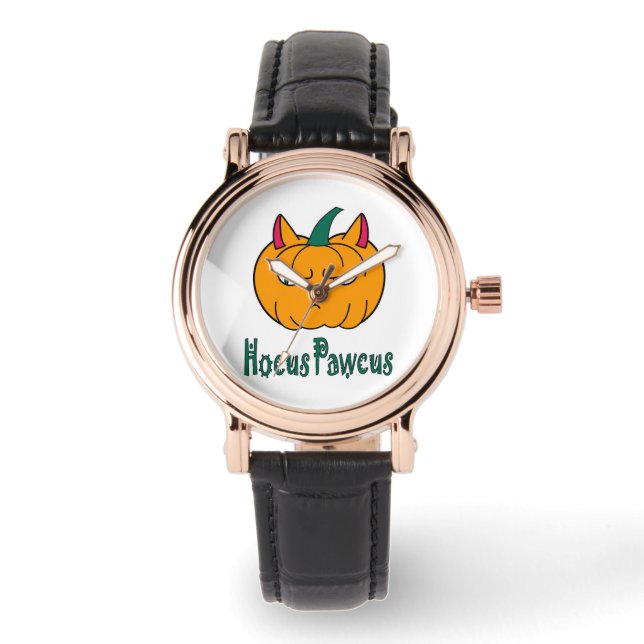 Hocus pawcus Halloween pumpkin ginger cat magic Watch (Front)