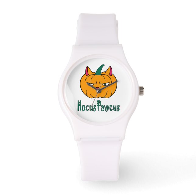 Hocus pawcus Halloween pumpkin ginger cat magic Watch (Front)