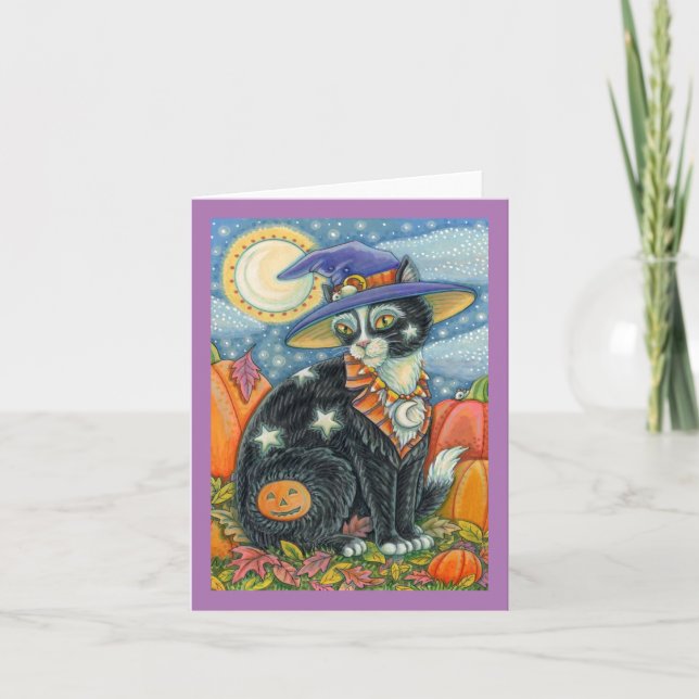 HOCUS POCUS BLACK CAT WITCH, MOUSE HALLOWEEN Blank Card (Front)