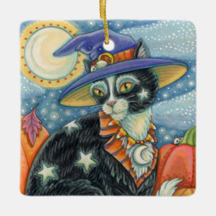 HOCUS POCUS BLACK CAT WITCH & MOUSE HALLOWEEN CERAMIC ORNAMENT