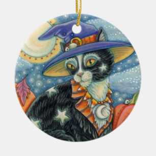 HOCUS POCUS BLACK CAT WITCH & MOUSE HALLOWEEN CERAMIC TREE DECORATION