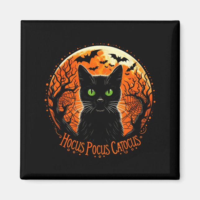 Hocus Pocus Catocus Halloween Black Cat Lover Men Magnet (Front)