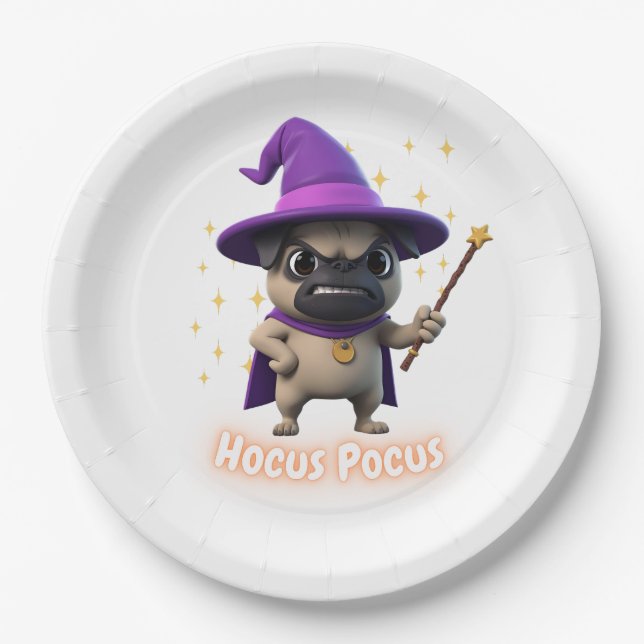 Hocus Pocus Cute Halloween Pug Paper Plate (Front)