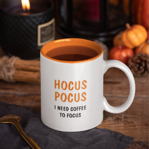 Hocus Pocus Funny Halloween Quote   Orange  Two-Tone Coffee Mug