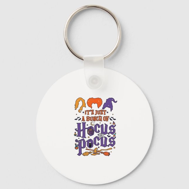 Hocus Pocus Halloween Witches Cauldron Broom Cat M Key Ring (Front)