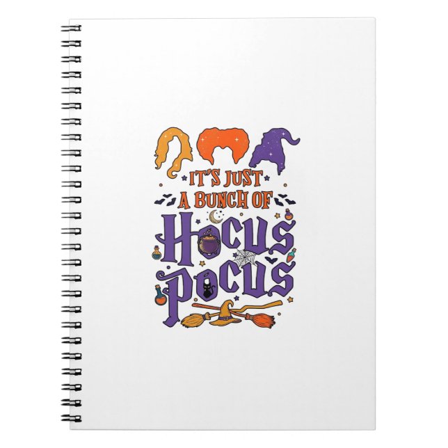 Hocus Pocus Halloween Witches Cauldron Broom Cat M Notebook (Front)