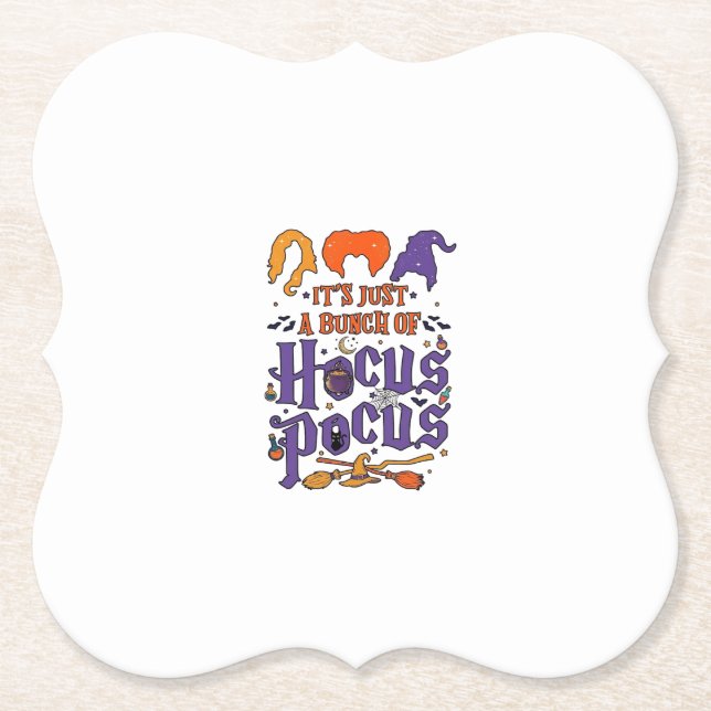 Hocus Pocus Halloween Witches Cauldron Broom Cat M Paper Coaster (Front)