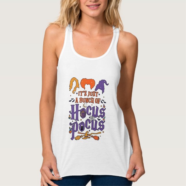 Hocus Pocus Halloween Witches Cauldron Broom Cat M Singlet (Front)