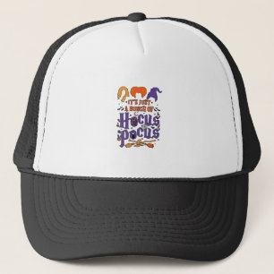 Hocus Pocus Halloween Witches Cauldron Broom Cat M Trucker Hat