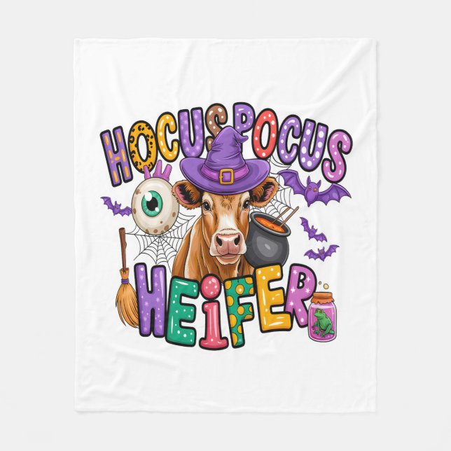Hocus Pocus Heifer Halloween Cow Fleece Blanket (Front)