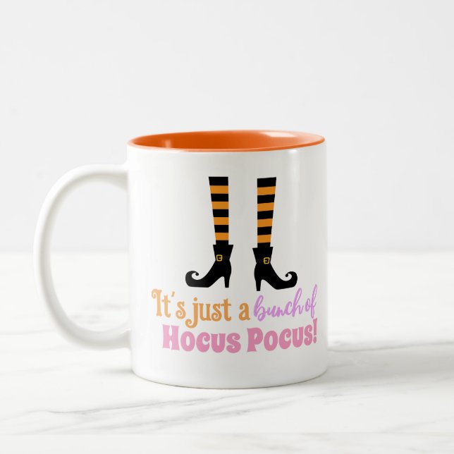 Hocus Pocus Modern Halloween Orange Purple Quote Two-Tone Coffee Mug (Left)