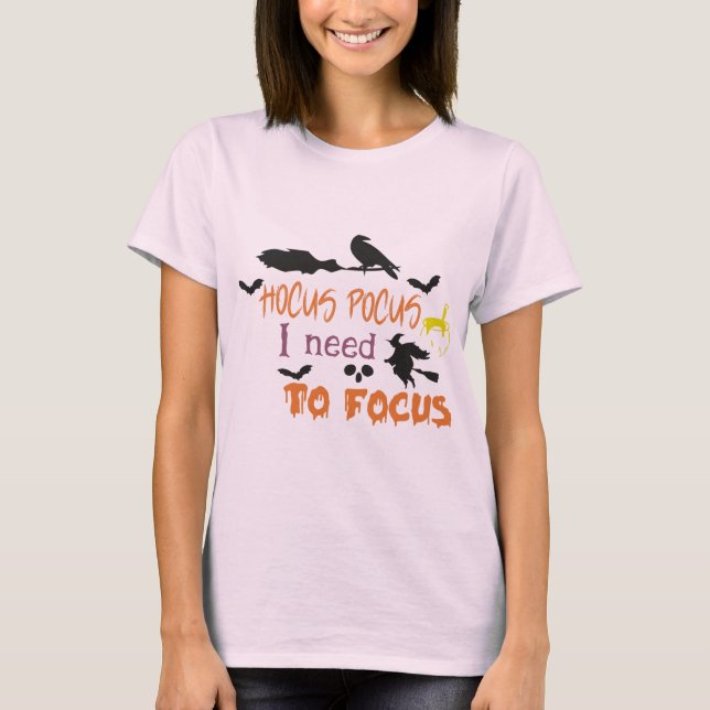 Hocus Pocus Modern Orange and Black Halloween T-Shirt (Front)