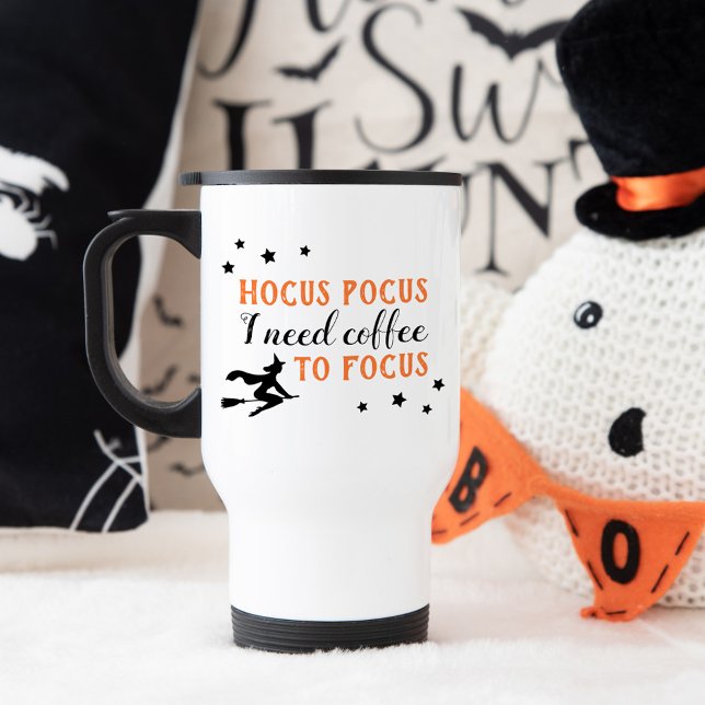 Hocus Pocus Modern Orange and Black Halloween Travel Mug (Creator Uploaded)