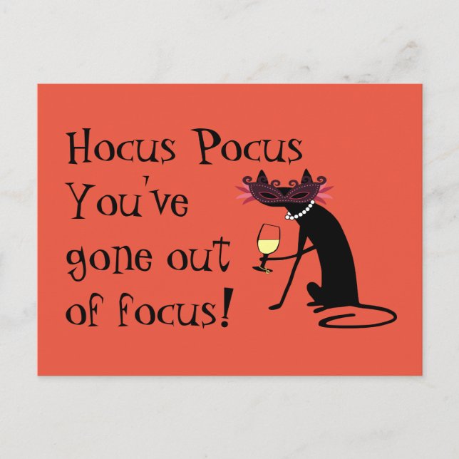 Hocus Pocus Out of Focus Halloween Wine Quote Postcard (Front)