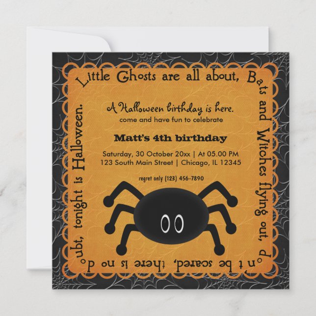 Hocus Pocus Spider Birthday (Orange) Invitation (Front)