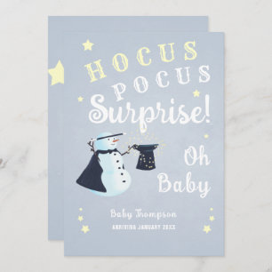 Hocus Pocus Surprise Winter Snowman Pregnancy Invitation