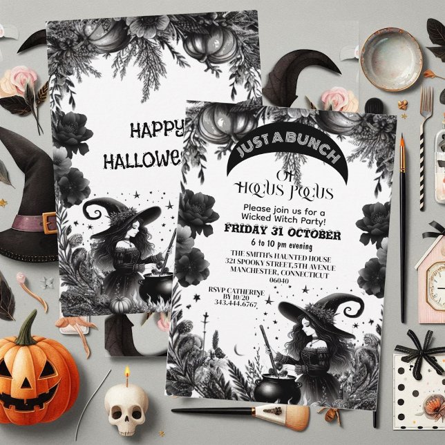 Hocus Pocus Wicked Witch Party Gothic Script Black Invitation (Hocus Pocus Wicked Witch Party Gothic Script Black Invitation)
