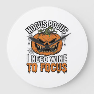 Hocus Pocus Wine Pumpkin Halloween Shirt Design_1 Large Clock