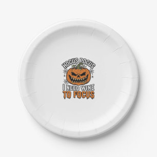Hocus Pocus Wine Pumpkin Halloween Shirt Design_1 Paper Plate