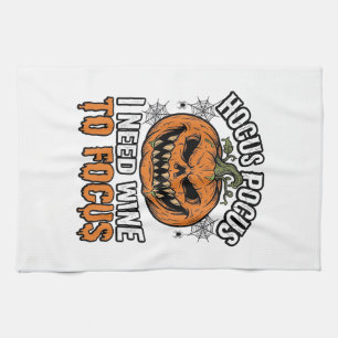 Hocus Pocus Wine Pumpkin Halloween Shirt Design_1 Tea Towel