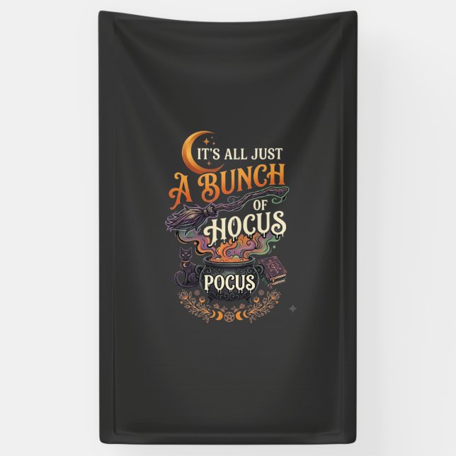 Hocus Pocus Witch Broom Black Cat Magic Cauldron H Banner (Vertical)
