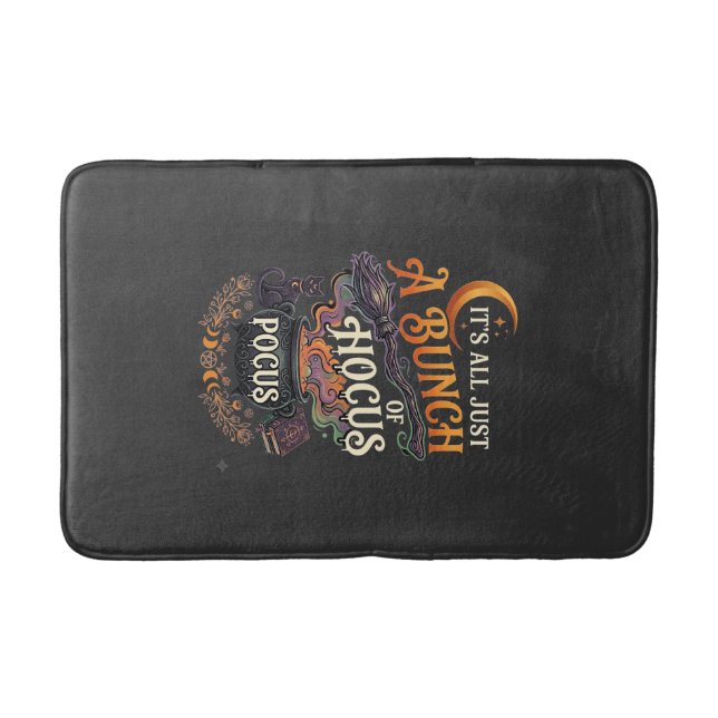 Hocus Pocus Witch Broom Black Cat Magic Cauldron H Bath Mat (Front)