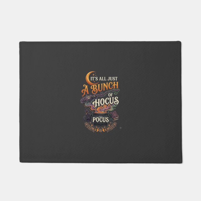 Hocus Pocus Witch Broom Black Cat Magic Cauldron H Doormat (Front)