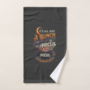 Hocus Pocus Witch Broom Black Cat Magic Cauldron H Hand Towel