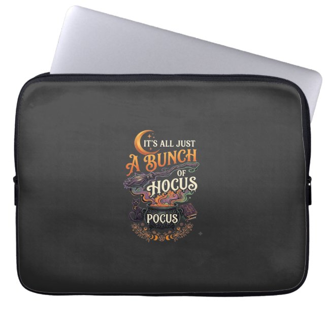 Hocus Pocus Witch Broom Black Cat Magic Cauldron H Laptop Sleeve (Front)