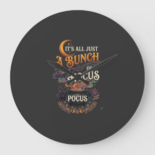 Hocus Pocus Witch Broom Black Cat Magic Cauldron H Large Clock