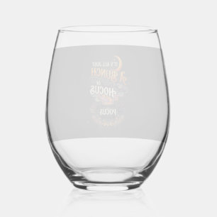 Hocus Pocus Witch Broom Black Cat Magic Cauldron H Stemless Wine Glass